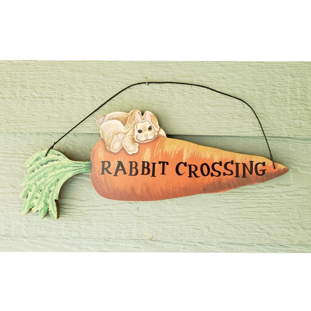 EASTER Bunny Carrot Sign Wood With Wire Hanger